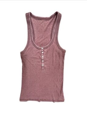 Ribbed Henley Tank Top - Mauve Pink